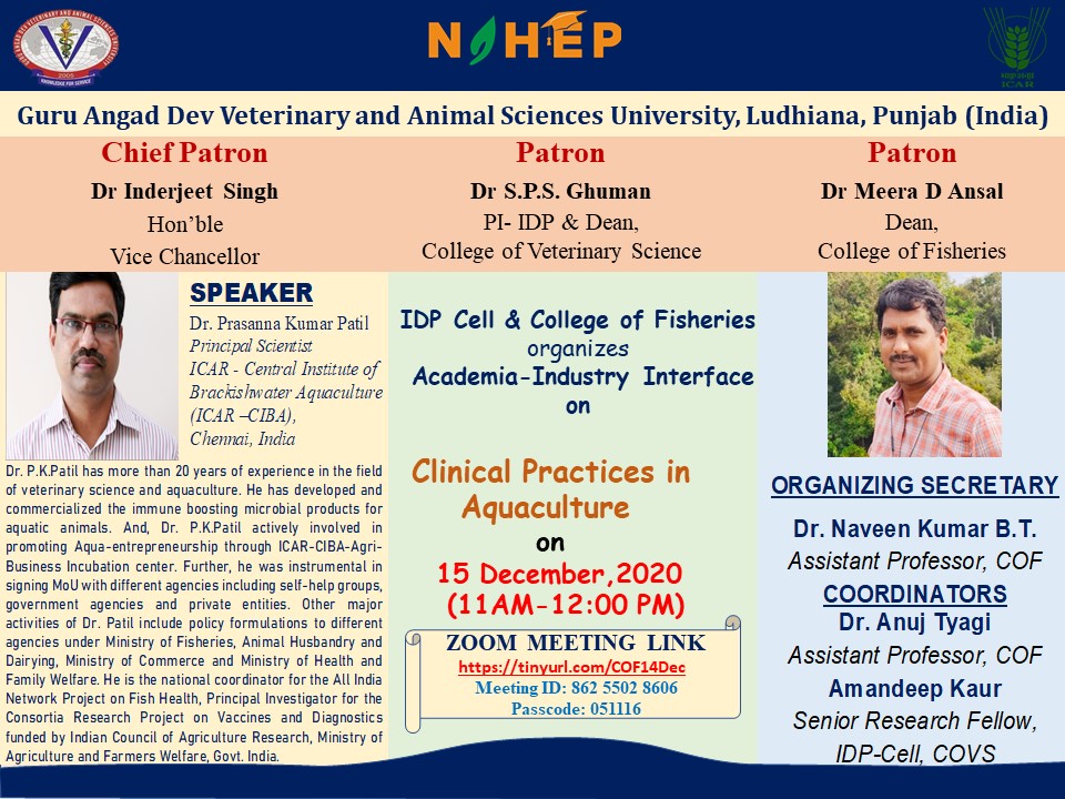 COF 14 Clinical Practices in Aquaculture Dr. P.K. Patil,Principal Scienti